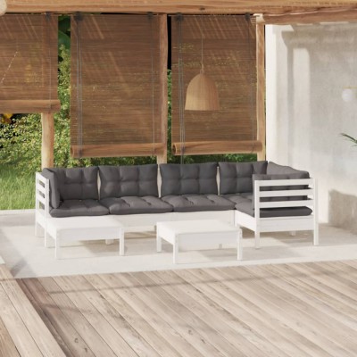 vidaXL Set mobilier de grădină cu perne, 7 piese, alb, lemn masiv pin 3096545 foto
