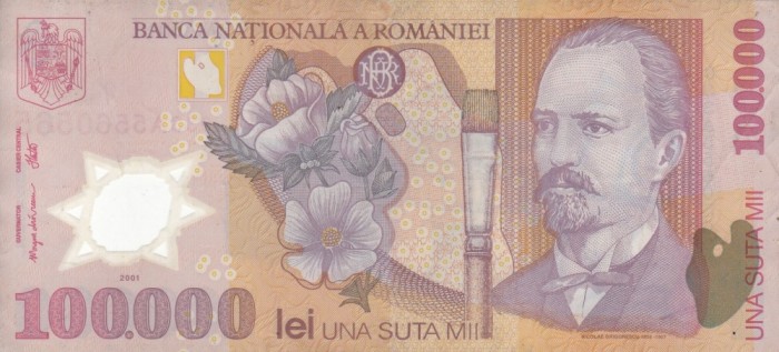 ROMANIA 100.000 lei 2001 polymer VF/VF+!!!