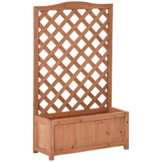 Outsunny Jardinieră cu spalier, bac de flori ridicat, pentru plante cățărătoare, legume, flori, din lemn masiv, interior și exterior, curte, grădină,