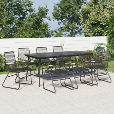 vidaXL Set masă pentru grădină, 9 piese, negru, ratan PVC 3060272 foto