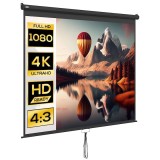 HOMCOM Ecran Proiector 120" Ajustabil cu Montare pe Tavan si Perete, Format 4:3, 244x183cm, Alb si Negru