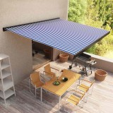 Copertină Motorizată vidaXL, Casetă, Albastru/Alb, 350x250cm, Retractabilă, Protecție Solară, Gradina Terasă
