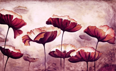 Tablou canvas Flori, maci, mov, pictura2, 75 x 50 cm foto