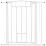 PawHut Barieră de protecție pentru c&acirc;ini, lățime ajustabilă 76-104cm, metal, alb, extra largă cu ușă