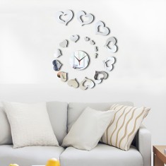 Ceas Decorativ Creativ, Inimioare, Oglinda Acrilica Argintie