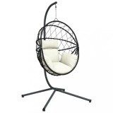 Cumpara ieftin Scaun suspendat tip ou, cu suport, bej, ratan si otel