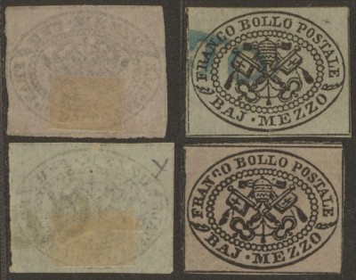 Italy Papal State 1852 2 x Coat of arms 1/2 BAJ Mi.1b used Mi.1c MH AM.565 foto