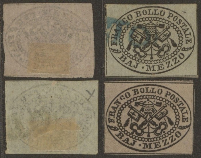 Italy Papal State 1852 2 x Coat of arms 1/2 BAJ Mi.1b used Mi.1c MH AM.565