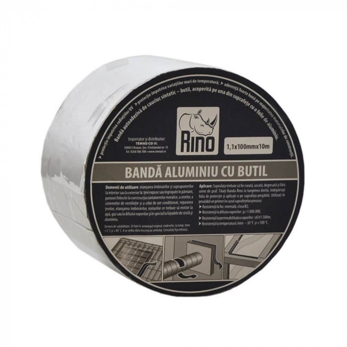 Banda Etansare Aluminiu cu Butil RINO, 1.1x50mm x 10m, Banda Etansare Aluminiu cu Butil, Banda din Aluminiu pentru Etansare, Banda pentru Etansare, Ba