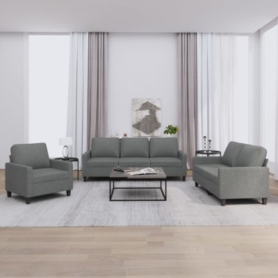 vidaXL Set de canapele cu perne, 3 piese, gri &amp;icirc;nchis, textil 3201429 foto