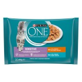 PURINA ONE SENSITIVE, Pui/ Ton, Mini Fileuri in Sos, 4x85 g