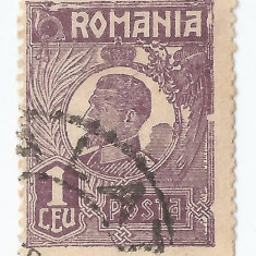 *Romania, LP 72/1929, Ferdinand - uzuale, 1 leu violet, eroare 4, oblit.