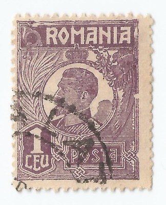 *Romania, LP 72/1929, Ferdinand - uzuale, 1 leu violet, eroare 4, oblit. foto