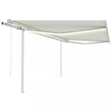 VidaXL Copertină automată cu senzor v&acirc;nt&amp;LED, crem, 4x3 m