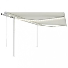 vidaXL Copertina automata cu senzor vant&amp;amp;LED, crem, 4x3 m foto