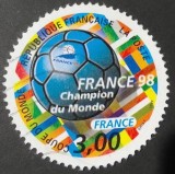 Timbru poștal rotund &bdquo;Franța Campioană Mondială &ndash; France 98&rdquo; (Franța, 1998)