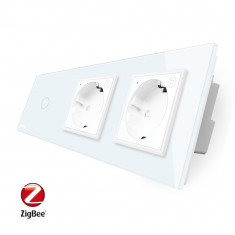 Intrerupator LIVOLO simplu ZigBee cu touch si 2 prize din sticla ZigBee, Control de pe telefon SafetyGuard Surveillance foto