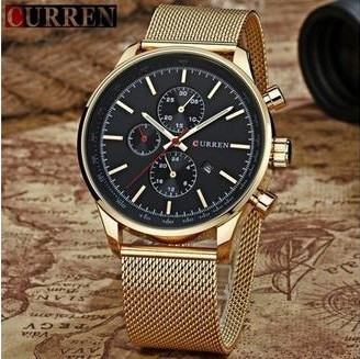 Ceas Barbatesc Auriu CURREN M8227 Cadran Negru foto