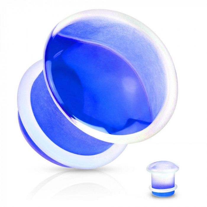 Dop pentru urechi, sticlă transparentă, formă convexă &icirc;n finisaj albastru, bandă elastică pentru oprire - Lățime: 12 mm