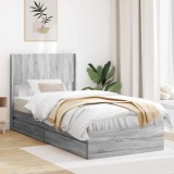 vidaXL Cadru de pat cu depozitare și tăblie Sonoma gri 100 x 200 cm 3414412
