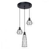 Lampă Suspendată Suba Negru Oțel 3 Becuri Coș Geometric Industrial De Interior