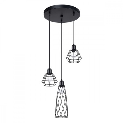 Lampă Suspendată Suba Negru Oțel 3 Becuri Coș Geometric Industrial De Interior foto