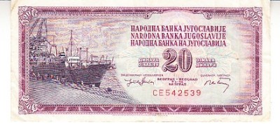 B11 9 - Bancnota foarte veche - Fosta Jugoslavia - 20 dinarI - 1974 foto
