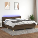 Cumpara ieftin Pat cu arcuri, saltea și LED, maro &icirc;nchis, 180x200 cm, textil
