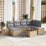 vidaXL Set de canapele pentru grădină cu pernă 7 pcs Bej Rattan poli