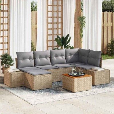 vidaXL Set de canapele pentru grădină 7 pcs bej și gri deschis 3356649 foto