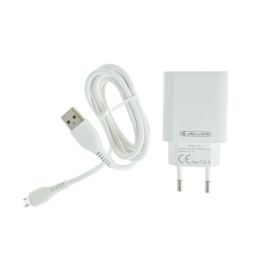 Set incarcator cu un port USB, de retea, cu cablu micro USB lungime 1m, 5V, 2.1A, Jellico C5 64567, alb foto