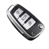 Husa Cheie Briceag Audi, 3 Butoane, Tpu, Aspect Piele, Silver AutoProtect KeyCars, Oem