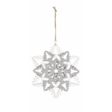 Cumpara ieftin Decoratiune suspendabila din lemn alb argintiu model Fulg 16x18 cm