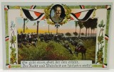 KAIZERUL WILHELM II IN MEDALION SI SOLDATI GERMANI IN LINIE DE TRAGERE , CARTE POSTALA DE PROPAGANDA , 1915