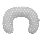 Perna alaptare New Baby Stars Grey, bumbac 100% antialergic, husa detasabila, 0 luni+, 125x16 cm