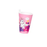 Pahar cu pai pentru copii, Unicorn, Roz, gradinita, Roz, 400ml, ATU-088464