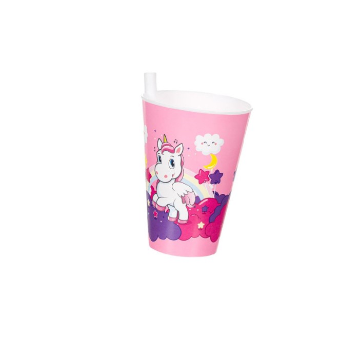 Pahar cu pai pentru copii, Unicorn, Roz, gradinita, Roz, 400ml, ATU-088464