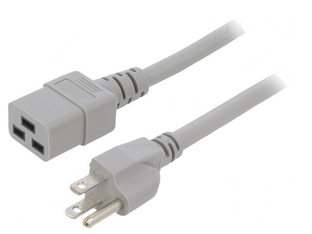 Cablu Alimentare IEC C19 la NEMA 5-15 2m Gri 15A