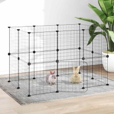 vidaXL Cușcă animale de companie cu ușă 20 panouri negru 35x35 cm oțel 3114037