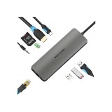 All in One Adaptor USB-C Tip C USB C la RJ45/HDMI/Audio 3.5mm/USB 3.0 /USB-C/TF/SD Female Convertor