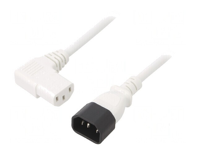 Cablu IEC C13 mamă 90&deg; - IEC C14 tată, 5m, 10A, alb, 3x1mm&sup2;