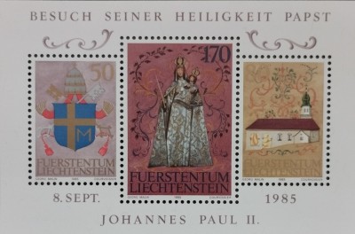 BC57, Liechtenstein 1985, colita Papa Ioan Paul al II-lea, arta, insemne heraldice foto