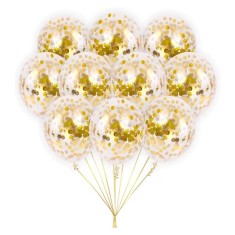 Set 20 baloane transparente cu confetti, culoare auriu, 30 cm foto