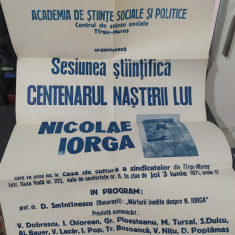 Afiș Centenarul Nașterii lui Nicolae Iorga Târgu Mureș D. Smântânescu 1971 056