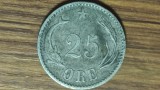 Danemarca - moneda de colectie raruta - 25 ore 1874 - Christian IX - cu delfin, frumoas patinata