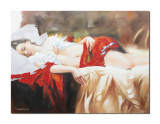Cumpara ieftin Tanara cu esarfa rosie, tablou pictat manual, Feminitate, 120x90cm ulei pe panza, gata de agatat pe perete