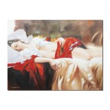 Tanara cu esarfa rosie, tablou pictat manual, Feminitate, 120x90cm ulei pe panza, gata de agatat pe perete