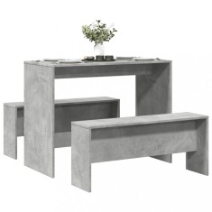 Gossi set masa si banci bucatarie, 3 piese, gri beton, lemn prelucrat