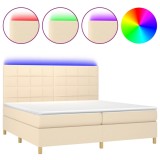 Cumpara ieftin Pat cu arcuri, saltea si LED, crem, 200x200 cm, textil