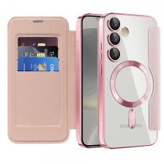 Husa MagSafe pentru Samsung Galaxy S24 S921, Techsuit, SmartMag Book, Roz